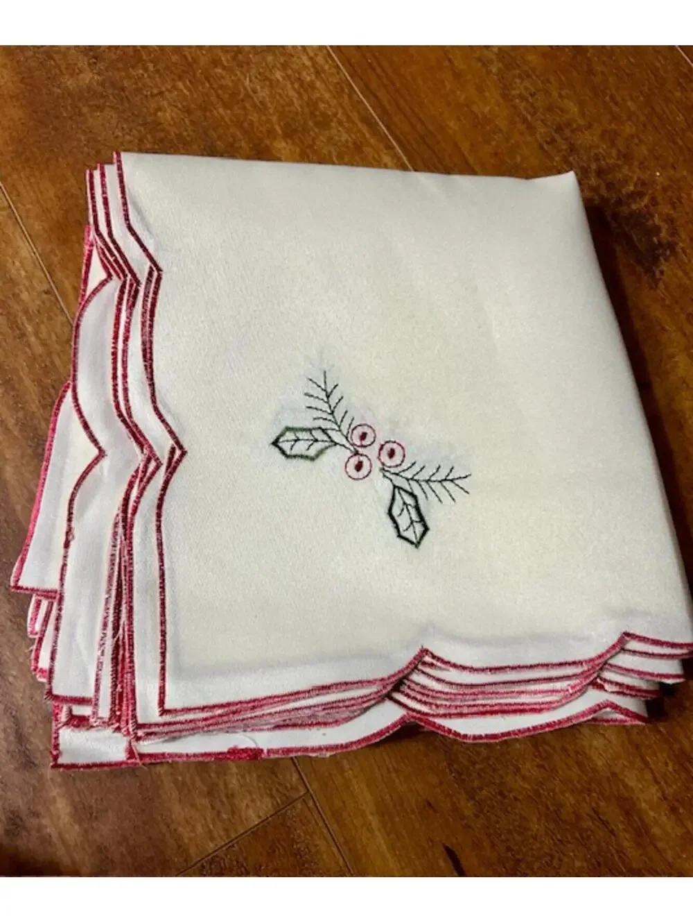 Vintage Embroidered Christmas Holiday Napkins Set of 12
